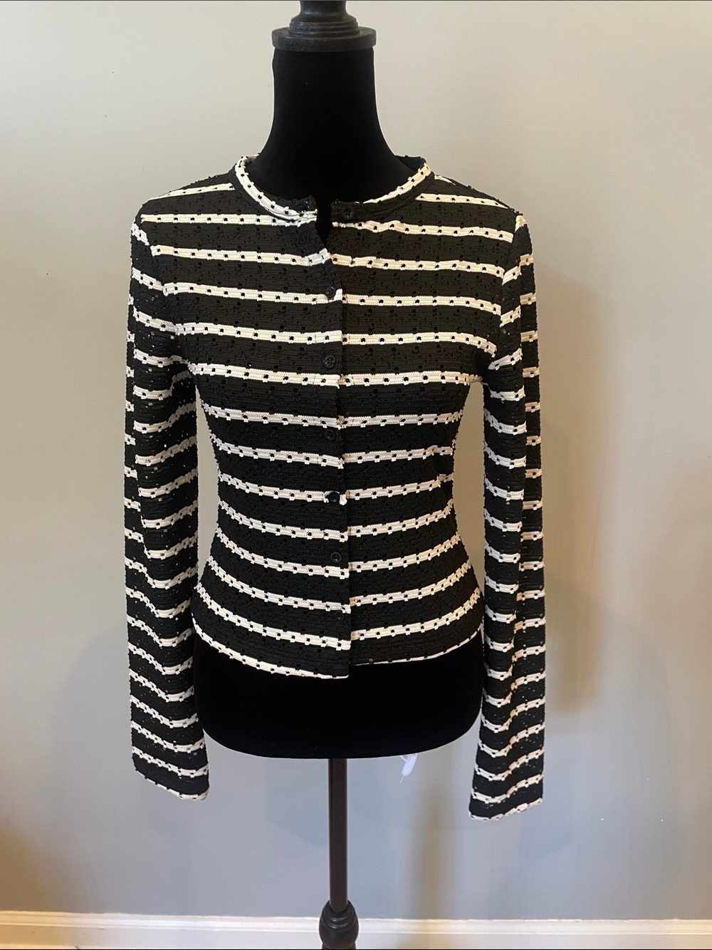 Black & White Striped button front top new small